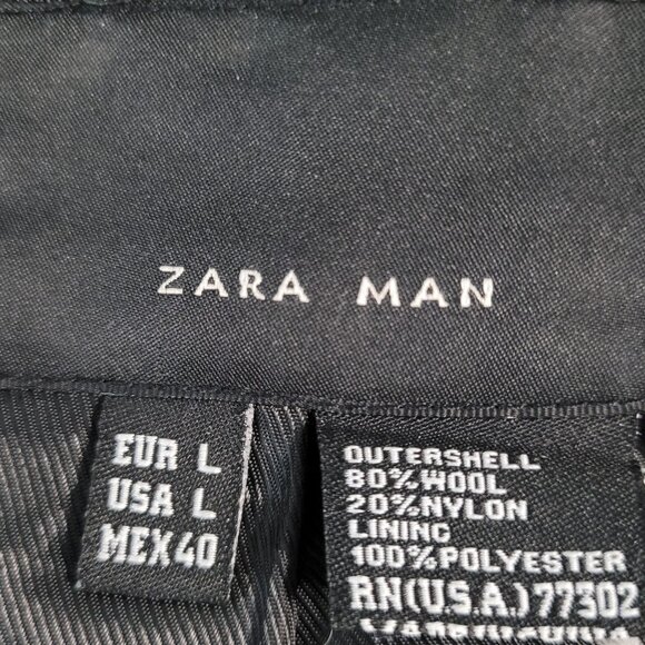 Zara Man Black Wool Blend Snap Up Collared Lined Inner Pocket Coat Size Large L - Picture 3 of 13